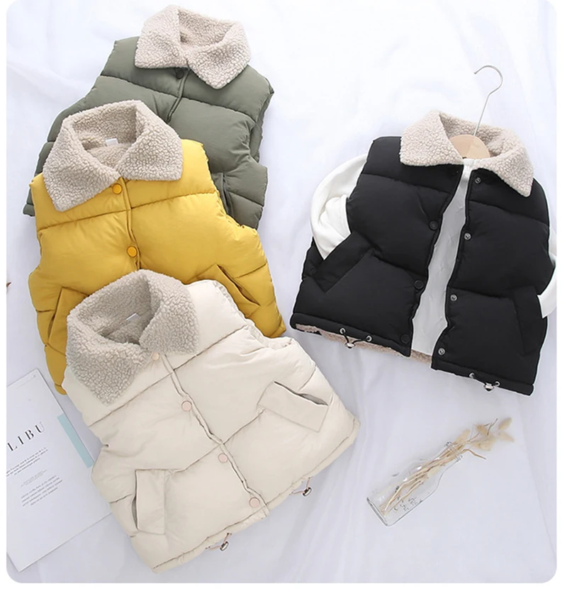 

Autumn Girls Warm Vest Winter Boys Thicken Cashmere Waistcoat Kids Outerwear Children Cotton Jackets Vest For 2 to 10 Years old