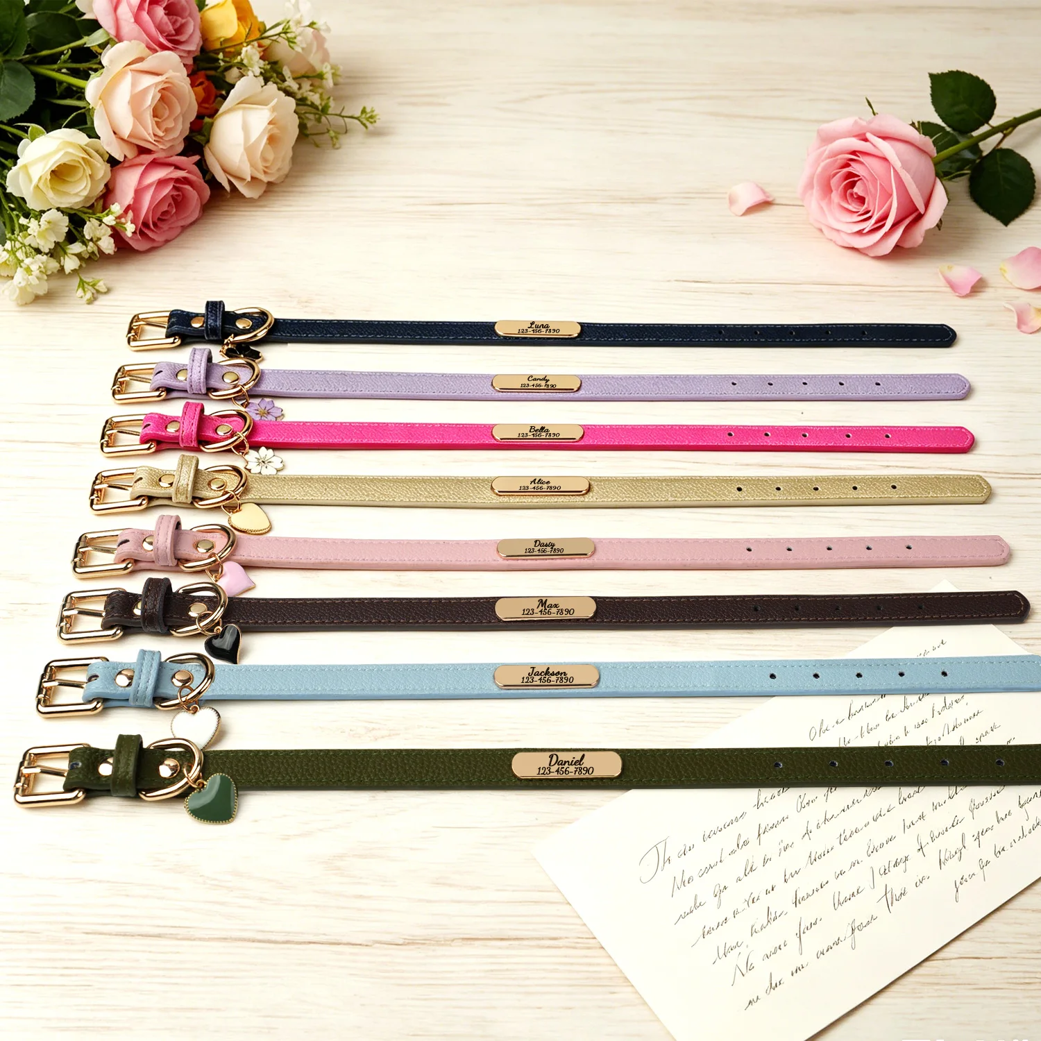 Personalized PU Leather Dog Collar Free Custom Dog Name Collars Pet Puppy Necklace With Cute Tag Soft For Small Medium Dogs Cats