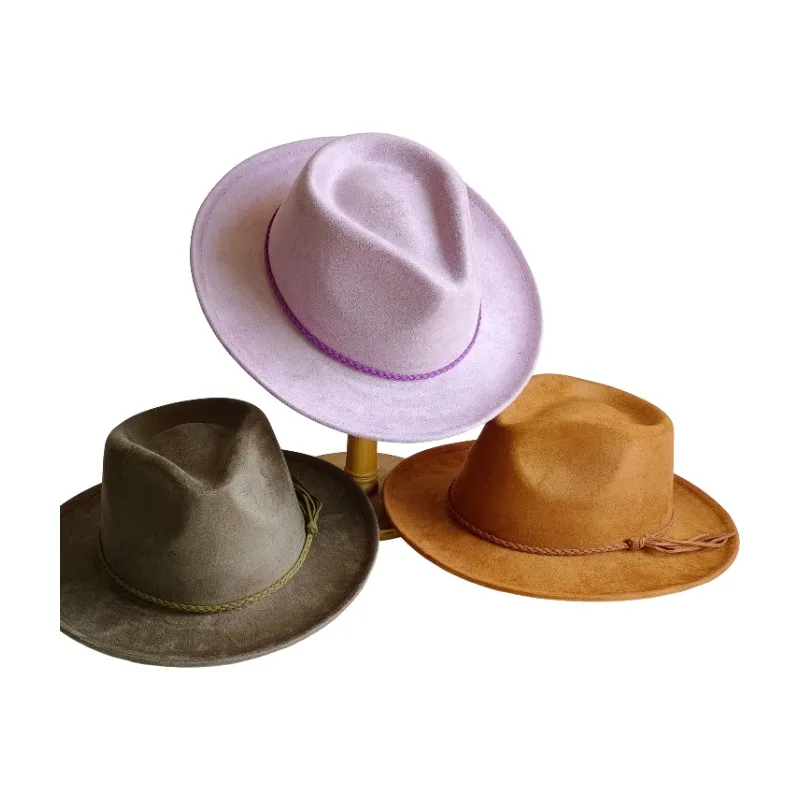 Purple suede hat DIY fedora hat small turn-up men's hat retro jazz hat women's role-playing hat men's hat gorras for hombres