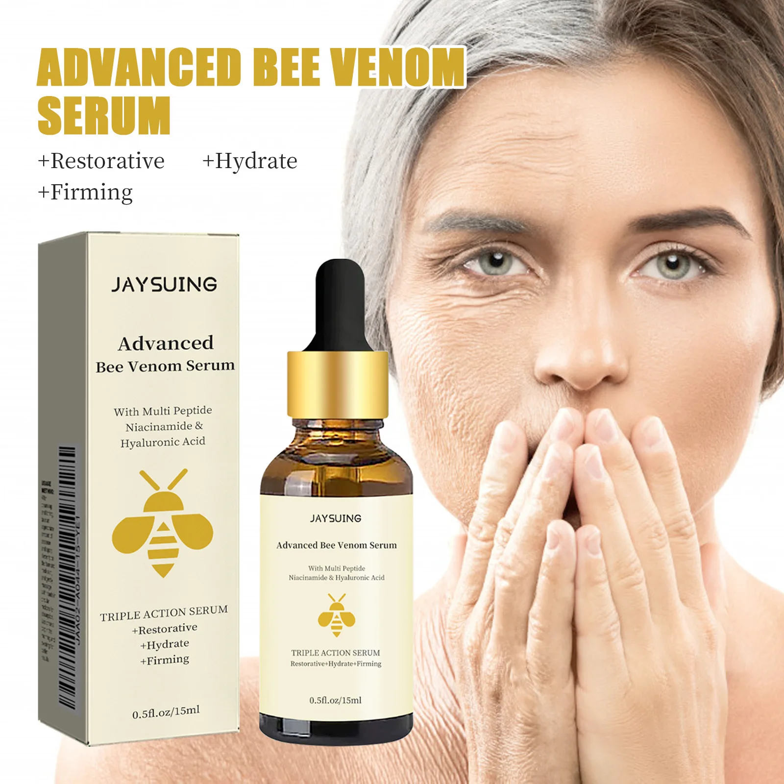 15ml veneno de abelha beleza rosto soro desvanece-se linhas finas hidratante iluminar cor do rosto endurecimento hidratante soro facial cuidados com a pele