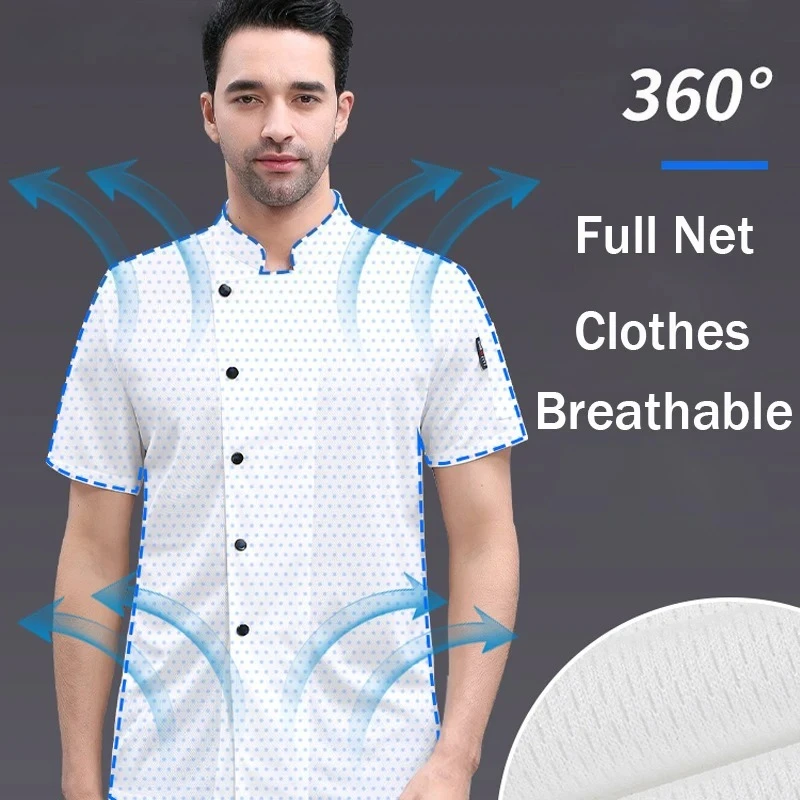 Plus Size Chef's Suit for Men And Women Breathable Net 360° Summer Kitchen Work Shirt Cook Jacket Restaurant Cooking Uniform