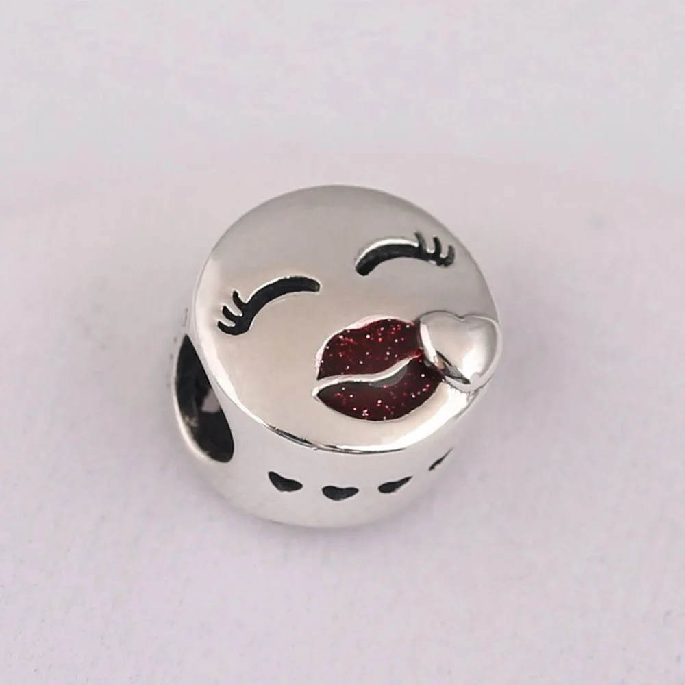 925 Sterling Silver Bead Stay Cool Face Princess Emoticon Playful Wink Charm Fit Pandora Women Bracelet Bangle Gift DIY Jewelry