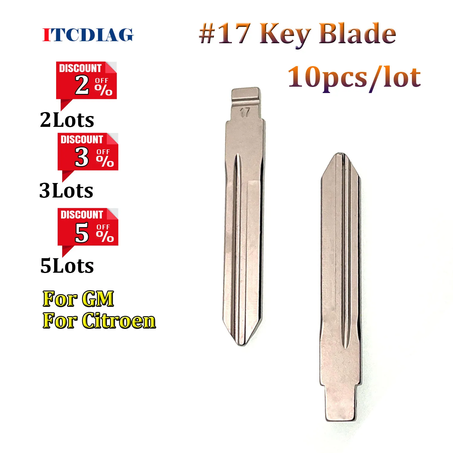 10pcs/lot 17 #17 Uncut Metal Blank KD VVDI Remote Key Blade for GM For Citroen Replacement for Key with Broken Blade Blank