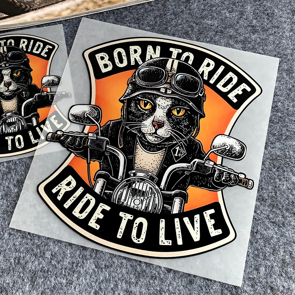 Vintage Cat Rider Reflective Motorcycle Stickers Decor Moto Locomotive Body Windshield Fuel Tank Helmet Retro Accessories Decal