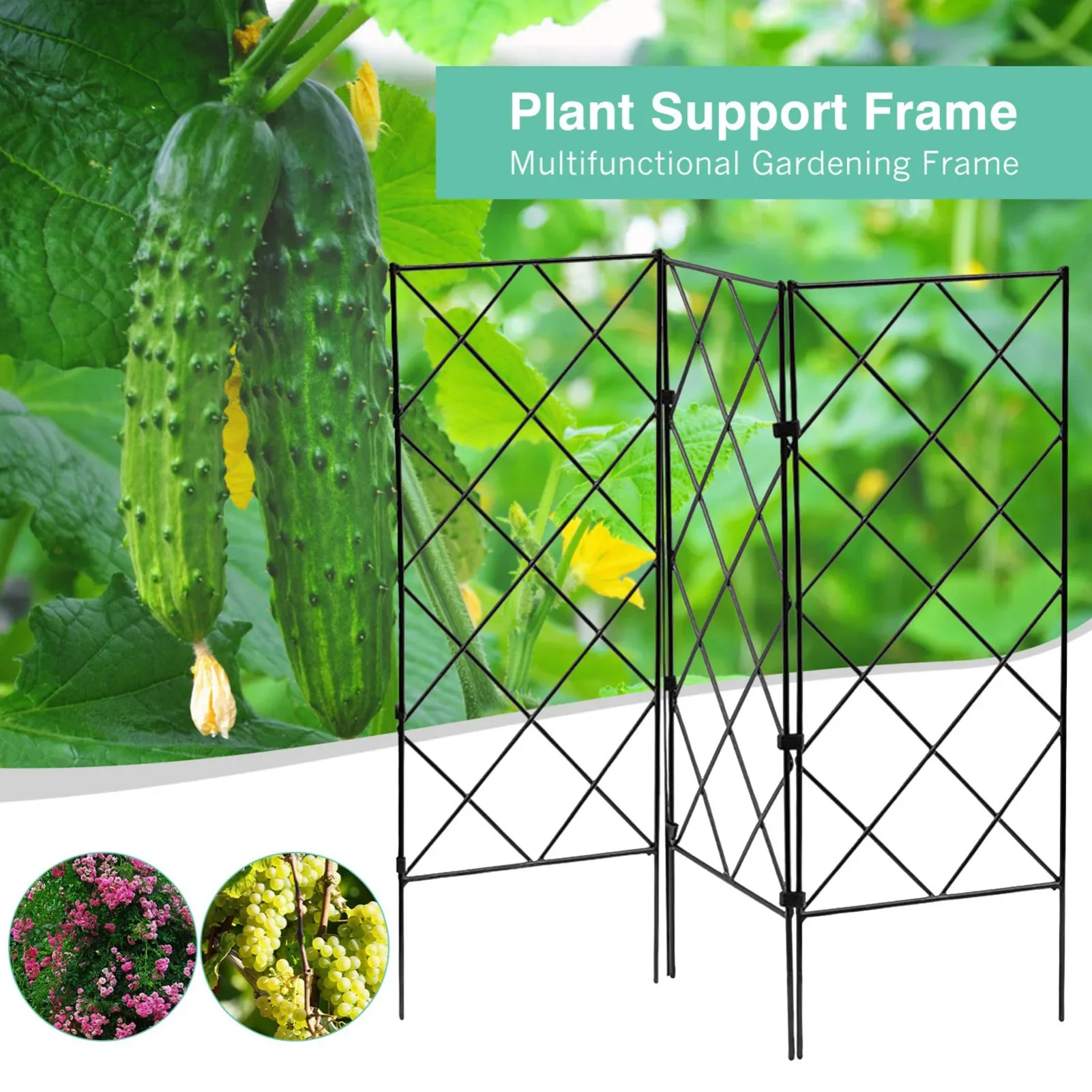 

3pcs Foldable Plant Arch Climbing Trellis Frame Garden Flower Plant Growing Support Iron Trellis Wall Black Garden Frame Support