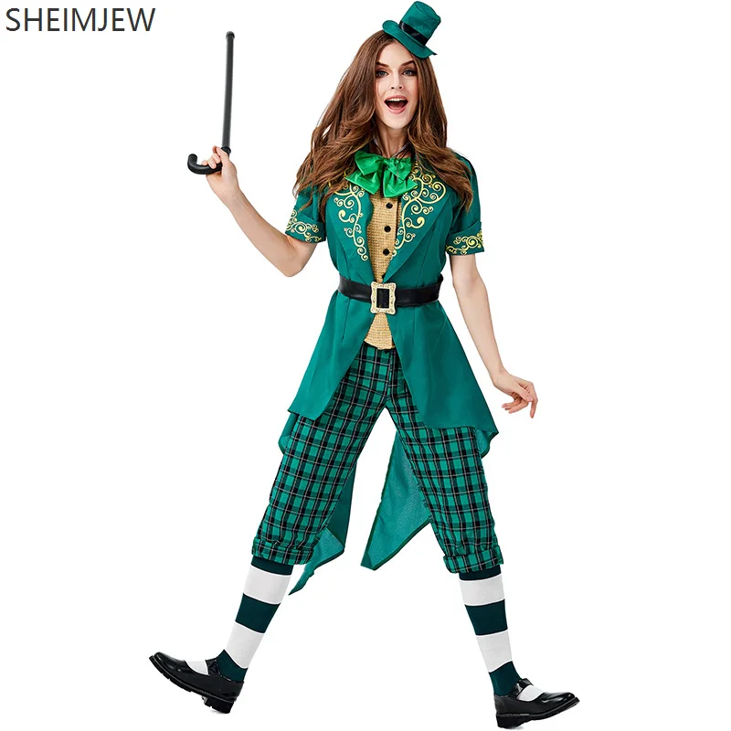 

Halloween Leprechaun Family Green Outfit Women St. Patrick's Carnival Parade Cosplay Costume With Hat Stage Show Party Set 2025