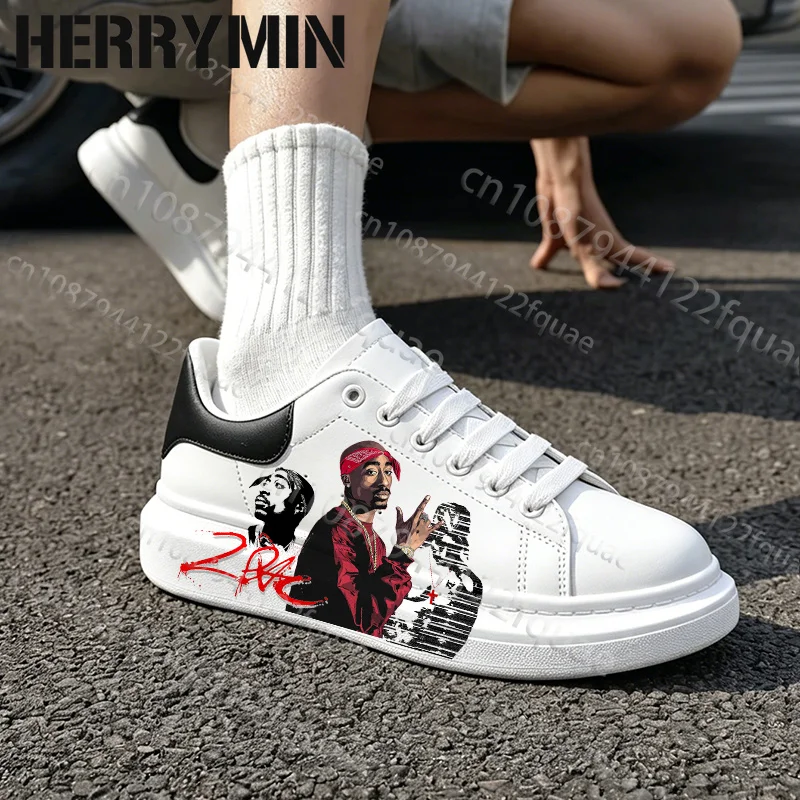 Picture 6: New Hot Rapper 2Pac Men's Lace Up Running Shoes Exclusive Print Design Unisex Adult Couple White Shoes Man Woman Size 35-44