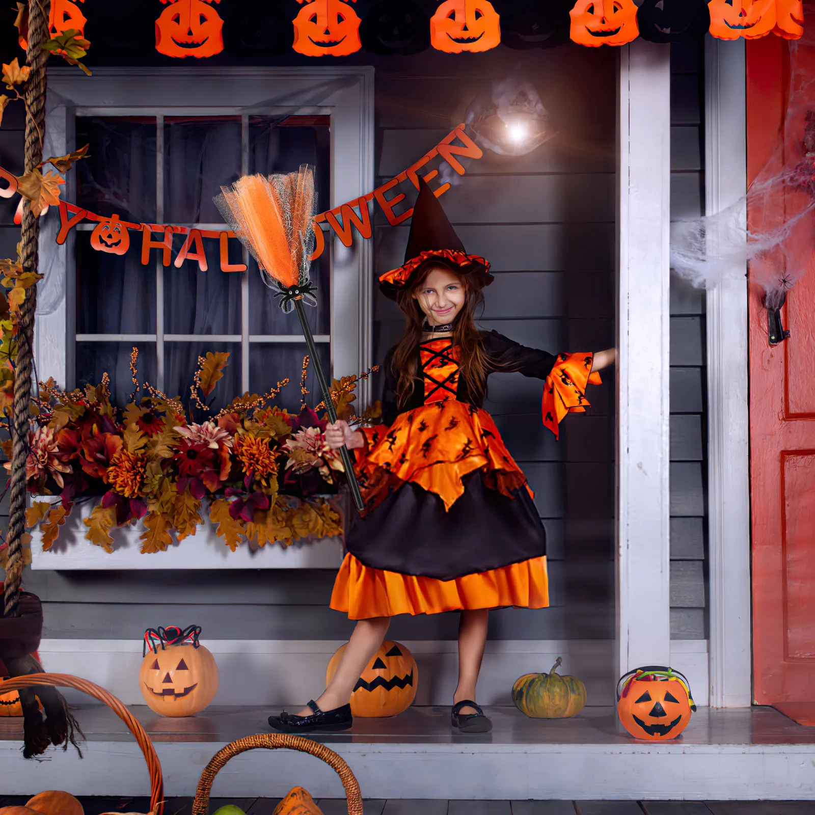 Escoba de bruja para niños, accesorio de escoba de Halloween púrpura ligero, pieza de disfraz para niños, suministros para fiestas, Besom para Cosplay