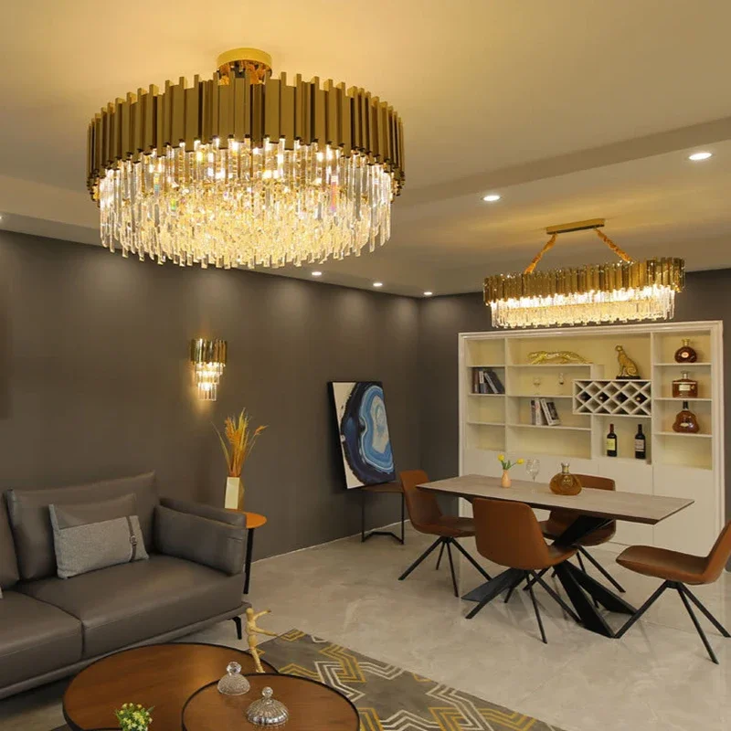 Modern Luxury Crystal Ceiling Chandelier for Living Dining Room Bedroom Duplex Villa - Pendant Lamp Home Decor Hanging Light Fix