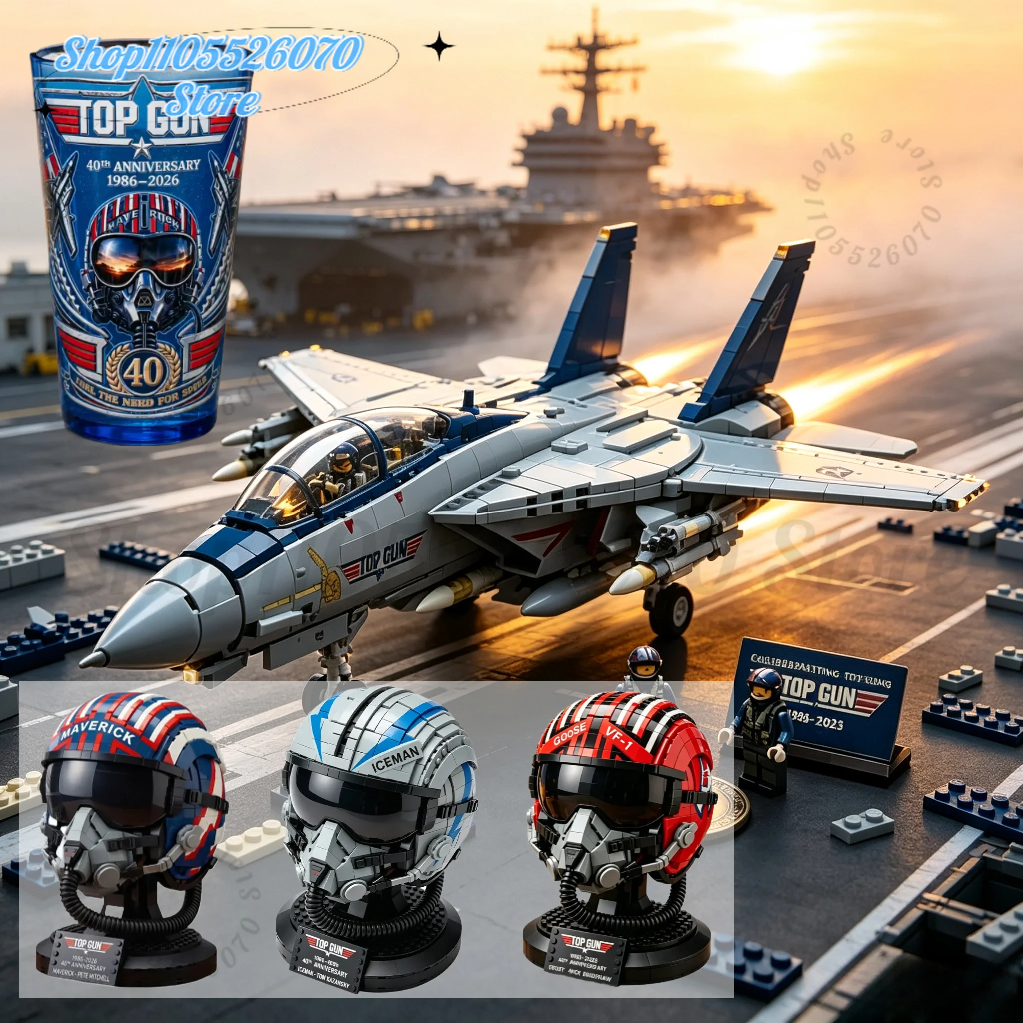 Top Gun 40th Anniversary Helmet Maverick Flight Figurine Ornament, Aviation Desk Display Decor for Fans Collection & Party Gift