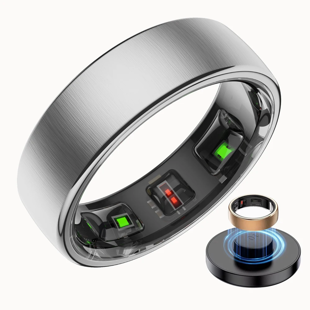 Wireless Charging Smart Ring Heart Rate Blood Oxygen Temperature Female Physiology Health Management Rings 5ATM Waterproof