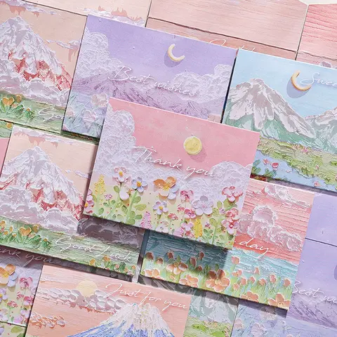 6pcs/set of Oil Painting Style Cards Thank You Card Folding Card Blessing Message Card Gift Card Art Painting Postcard
