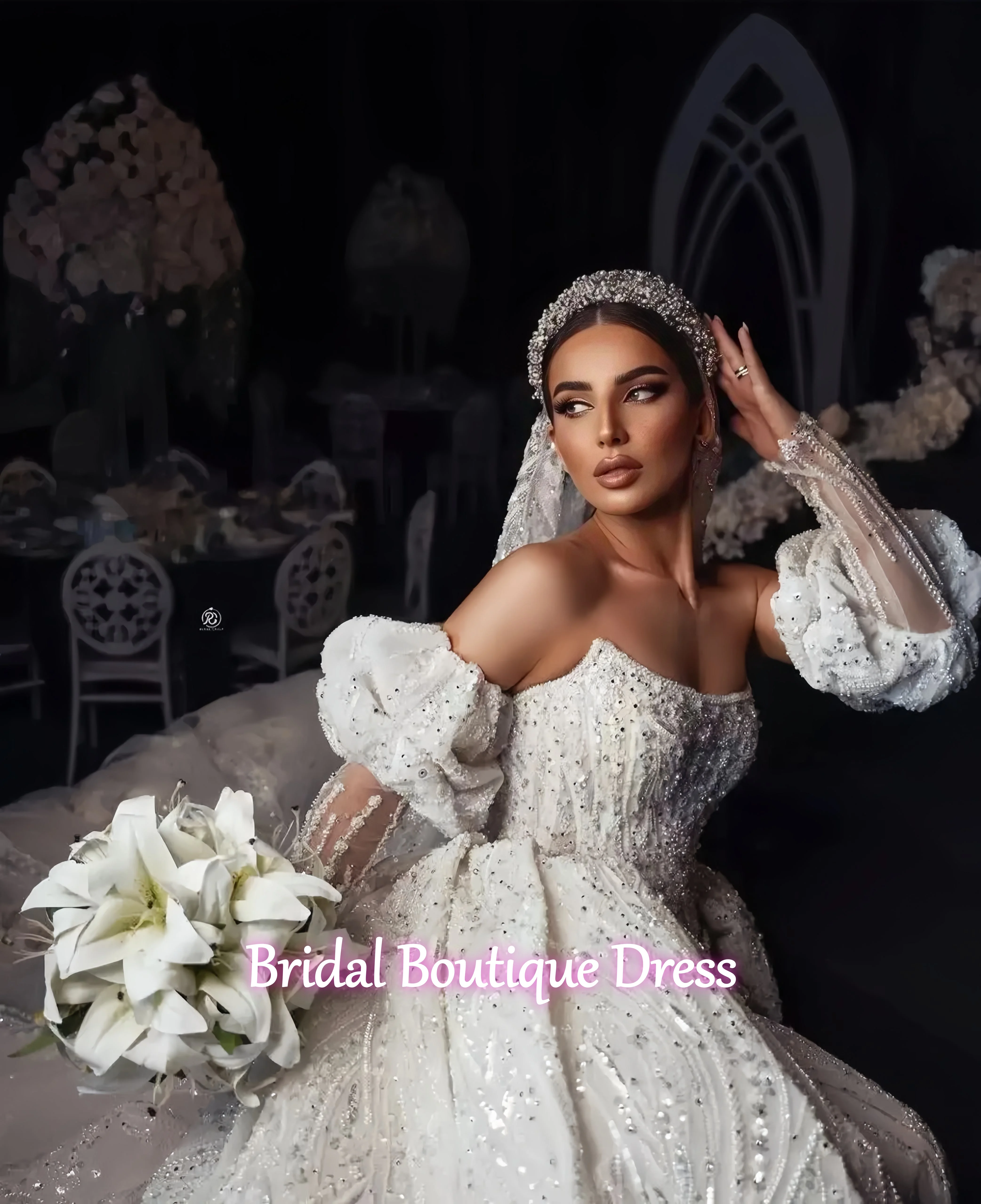 فساتين زفاف رائعة مخصصة بأكمام طويلة مزينة بالدانتيل والخرز فساتين زفاف Vestina De Novia