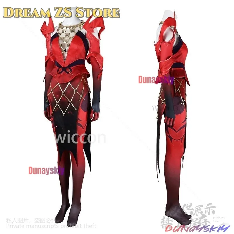 

a7d@Anime Game Rivals Cosplay Witch Red To Black Gradient Wigs Sexy Jumpsuit Halloween Party Punk Y2K Bodysuit Headwear Customiz