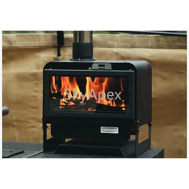 Black  Small  Tabletop  Wood  Burning Stove - Portable Heavy Duty Rustproof Heating & Fire Viewing Fireplace for Outdoor Camping