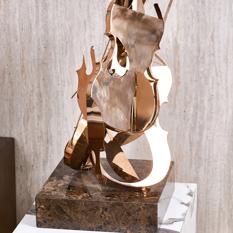 Modern Vienna Violin Gold Color Metal Polygon Abstract Crafts Desktop Showpieces For Home Decoration
