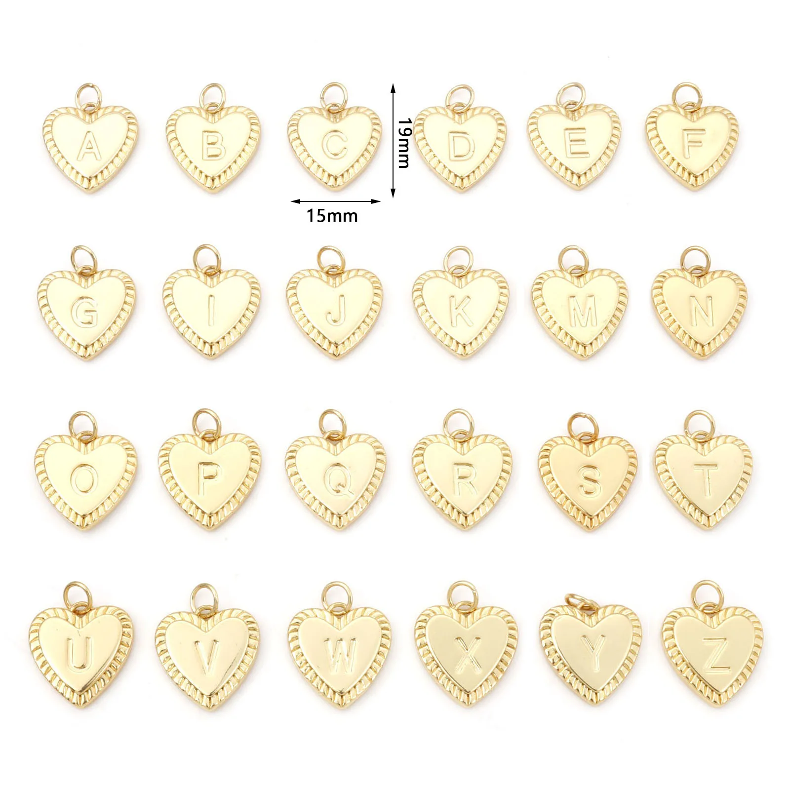 1pc New Brass Charms Gold Color Valentine's Day Heart Capital Letter 