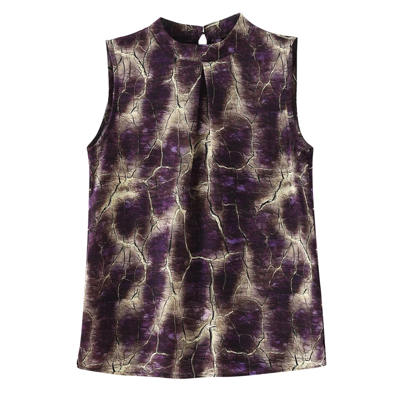 Elegant Fashion Silk Chiffon Shirt Women's Summer Blouse Sleeveless Printed Tank Tops