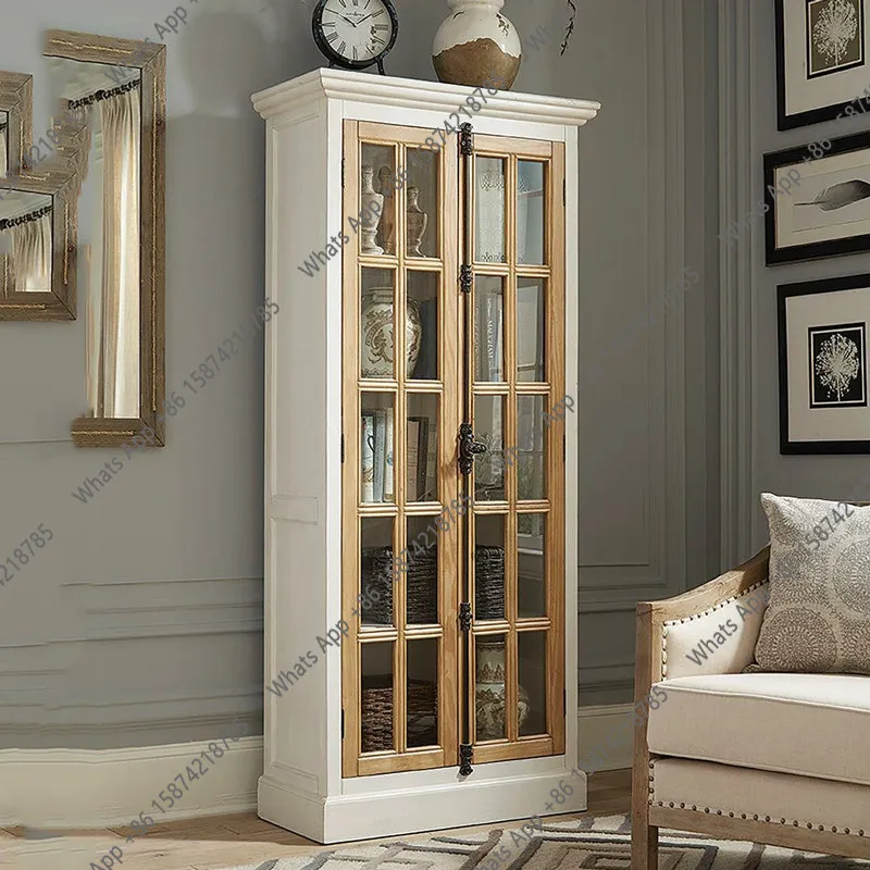 Französisches Retro-Bücherregal, amerikanischer Massivholz-Esszimmerschrank im mittelalterlichen Stil, Weinschrank in Holzfarbe, kann individuell angepasst werden