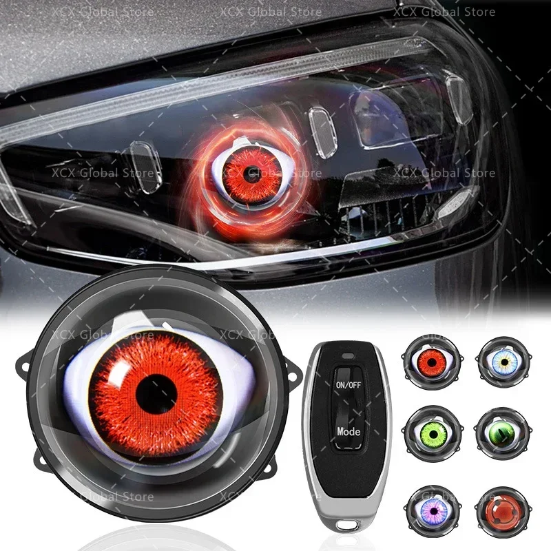 3 Inch Car Devil Eyes Lens Lights 12-36V Demon Red Eye Dynamic Headlight Assembly With Remote Control Auto Retrofit Accessorie