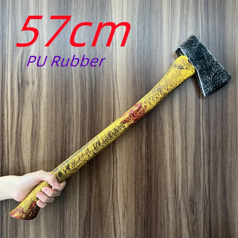 Hacha de leñador con mango largo, hacha de fuego aterradora manchada de sangre, hacha puntiaguda de goma PU, juego de rompecabezas de seguridad, accesorios para asustar a Halloween