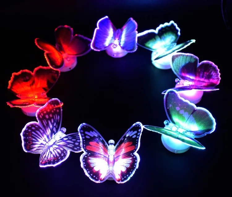 Novidade Engraçado Brinquedos emissores de luz Led Piscando Colorido Fibra Óptica Borboleta Night Light Toy Simulação Borboleta Night Light