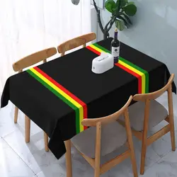 Rectangular Waterproof Reggae Rasta Stripe Colors Pattern Tablecloth Backed Edge Table Cover Jamaican Jamaica Proud Table Cloth