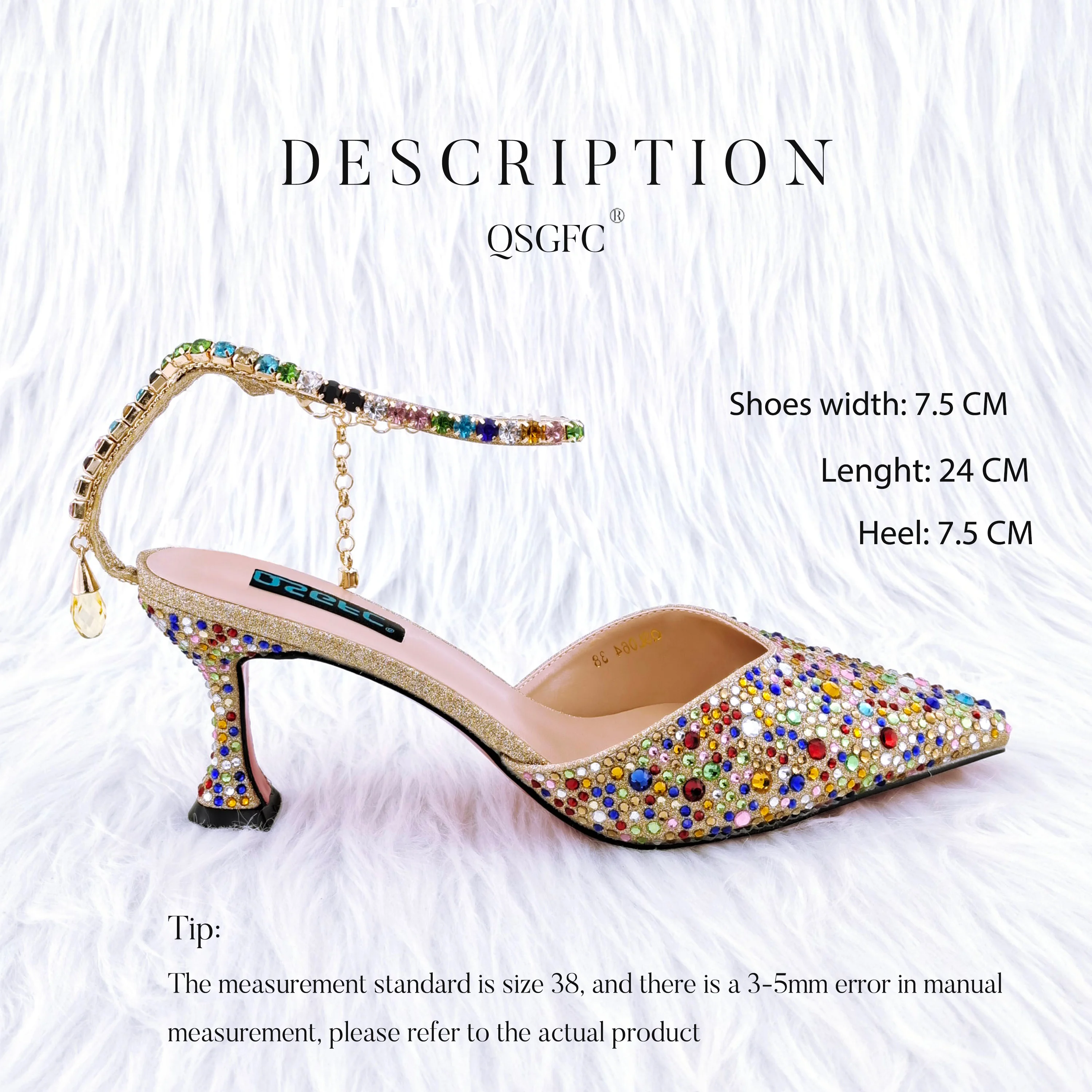 The New Colorful Diamond Pointed Shoes Bag Soft Bag Anklet Design Middle Heel Women\'s Shoes And Bag Suitable For Wedding Party