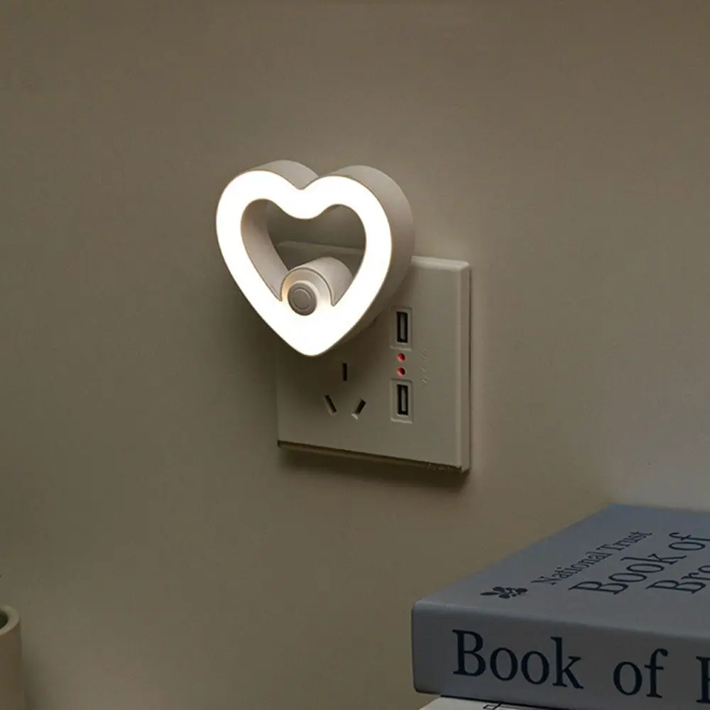 Plug-in Love Night Light 3 Gears Adjustable Eye Protection Cute Bedside Lamp Soft Light Energy Saving Mini Wall Lamp Room Decor