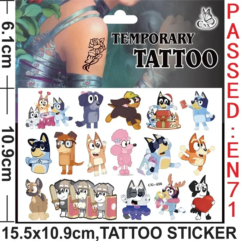 Hot Waterproof Blueys Tattoo Sticker, Cartoon Anime, Cute Stickers, Tattoos, Children\'s Toys, Kids Birthday Gifts