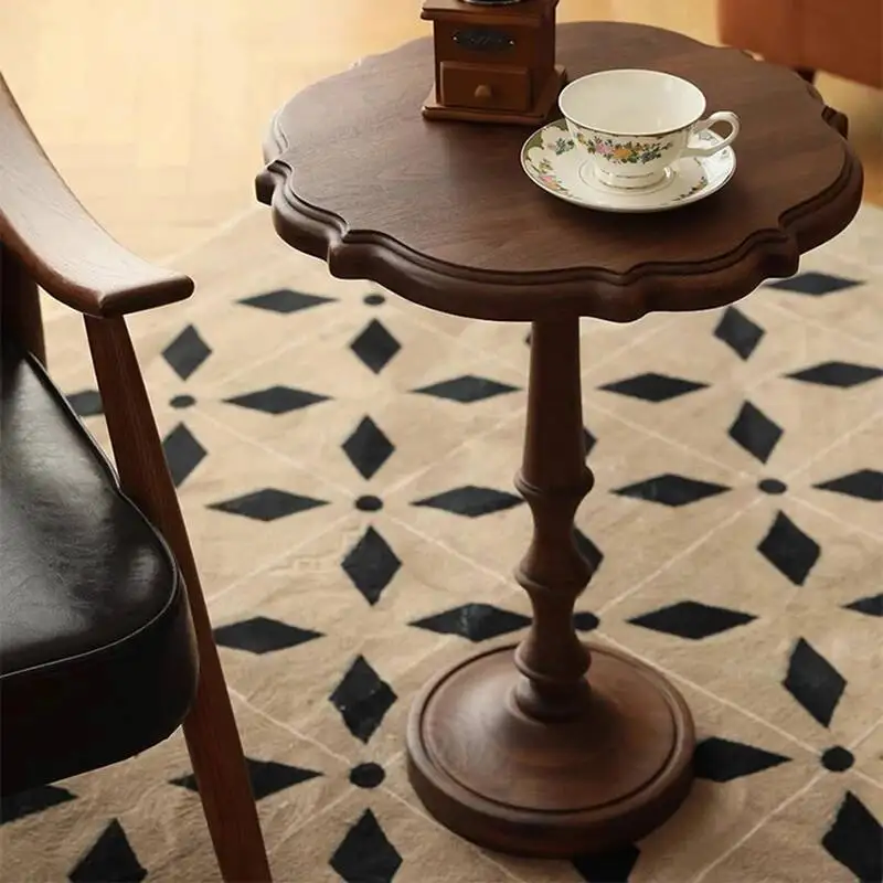 Vintage French Traditional Round Wooden Side Coffee   for Living Room Antique Home Lab Furniture