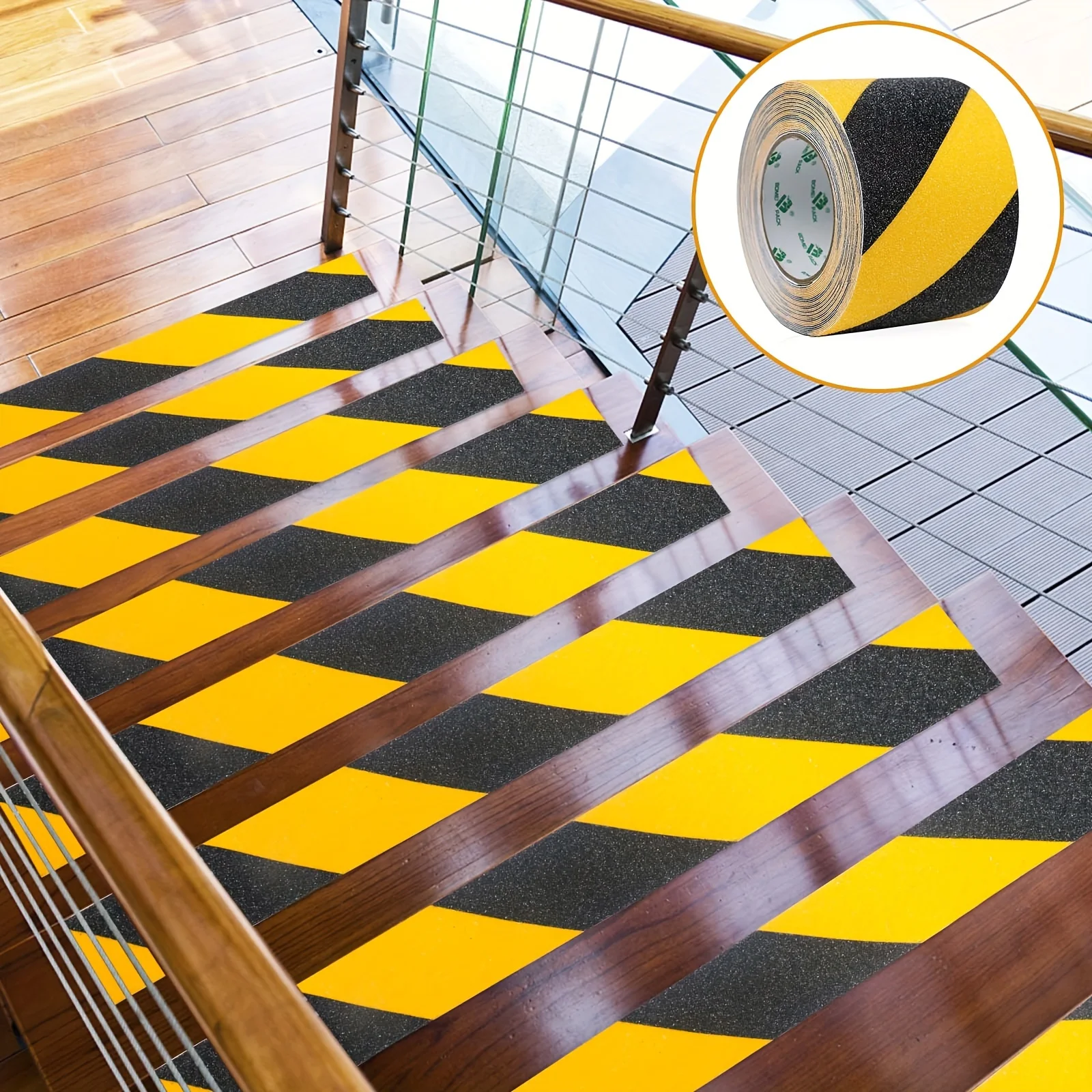 1 Roll 5cmx5m Anti-Slip Waterproof Tape，Extra Strong Grip for Stairs, Bathrooms, Pools & Office，Yellow & Black Tape