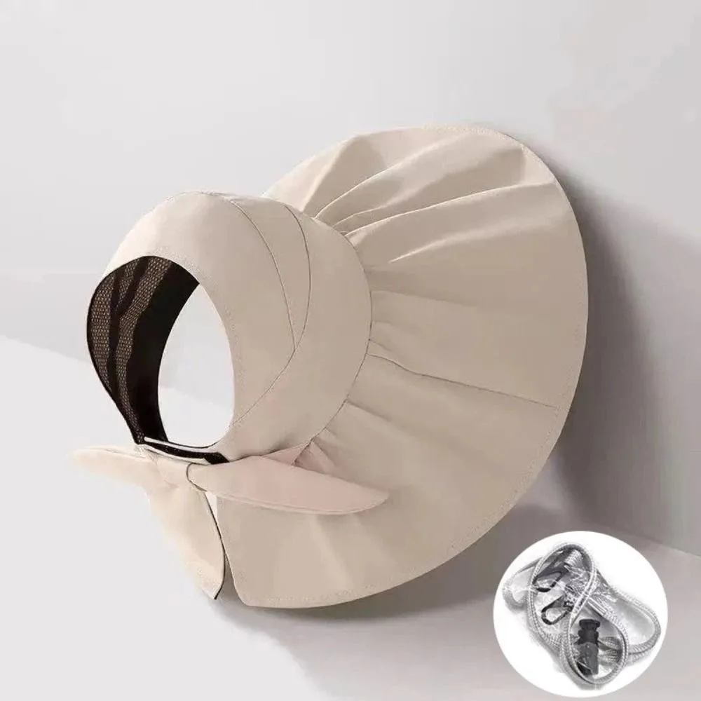

Trendy Wide Brim Sun Hat Adjustable Size Foldable Large Sun Visor Hat Lightweight Solid Color Empty Top Sun Cap Summer
