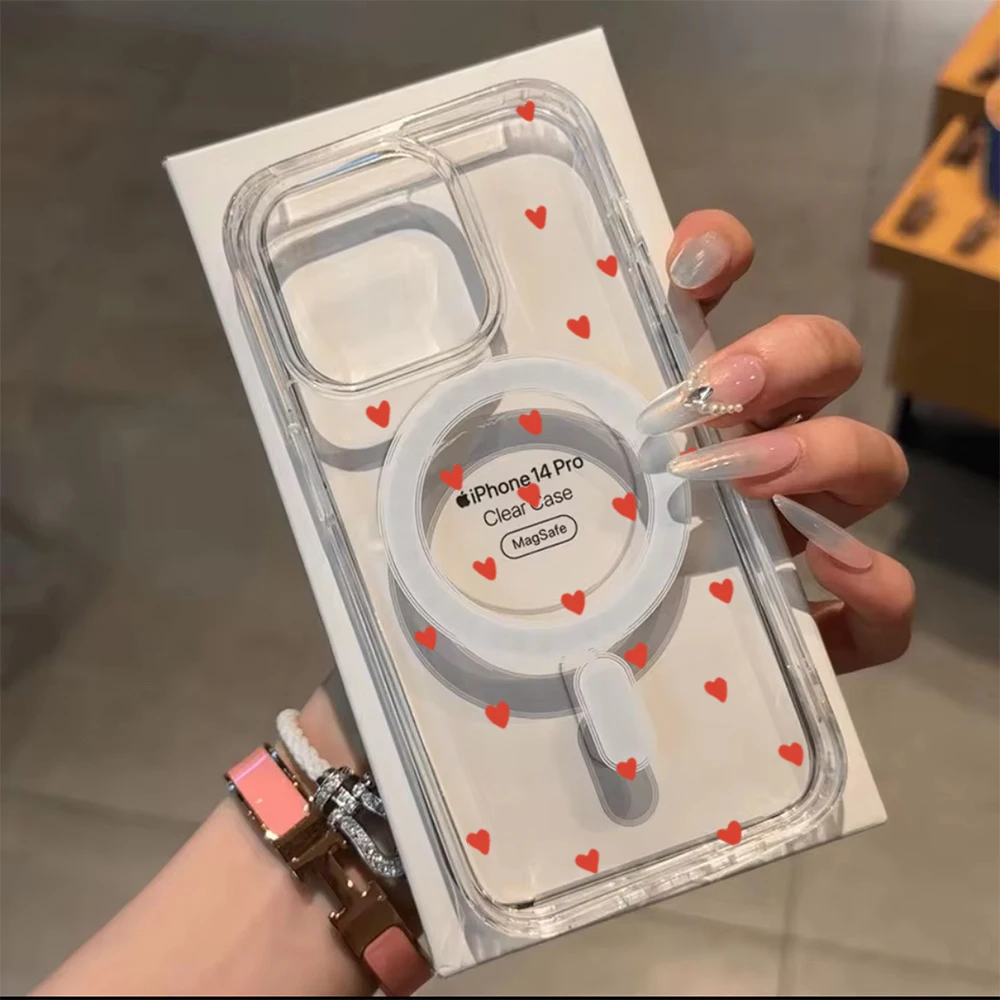 Einfache Herz-Polka-Dot-Stoßfeste Hülle für iPhone 15 17 Pro Max Hüllen iPhone 11 12 13 ProMax 14 16 Plus 16E Klare Magnetische Abdeckung – Detail 18