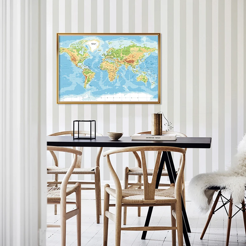 60*40cm The World Topography Map  Canvas Painting Wall Art Poster School Supplies Classroom Living Room Home Decoration