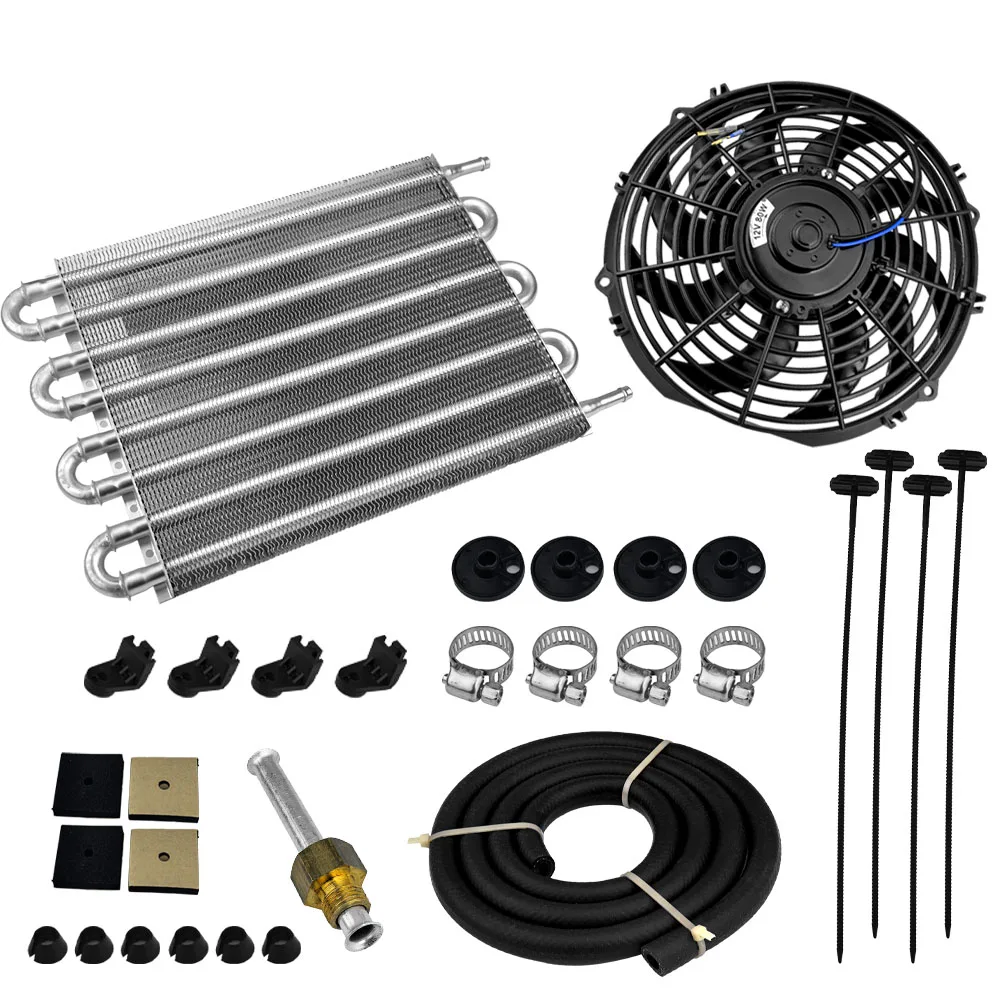 8 ROW ENGINE TRANSMISSION OIL COOLER FAN 6AN IN-HOSE 180'F THERMOSTAT SWITCH KIT