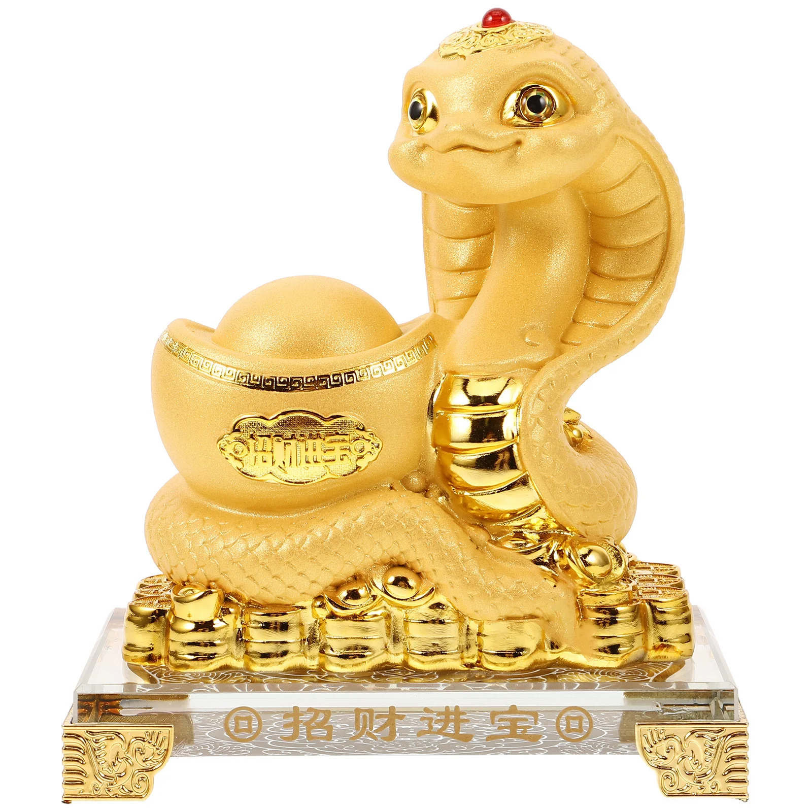 

2025 Year of The Snake Resin Statue Golden Chinese Zodiac Decor for Home Office Feng Shui Wealth Luck Celebration