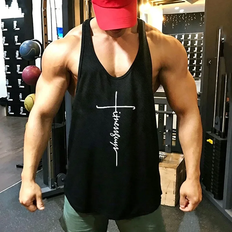 Mesh Men's Running Vests Quick Dry Bodybuilding Stringer Tank Top Sleeveless Gym Shirt Curved Hem Muscle Fit Workout Sportswear