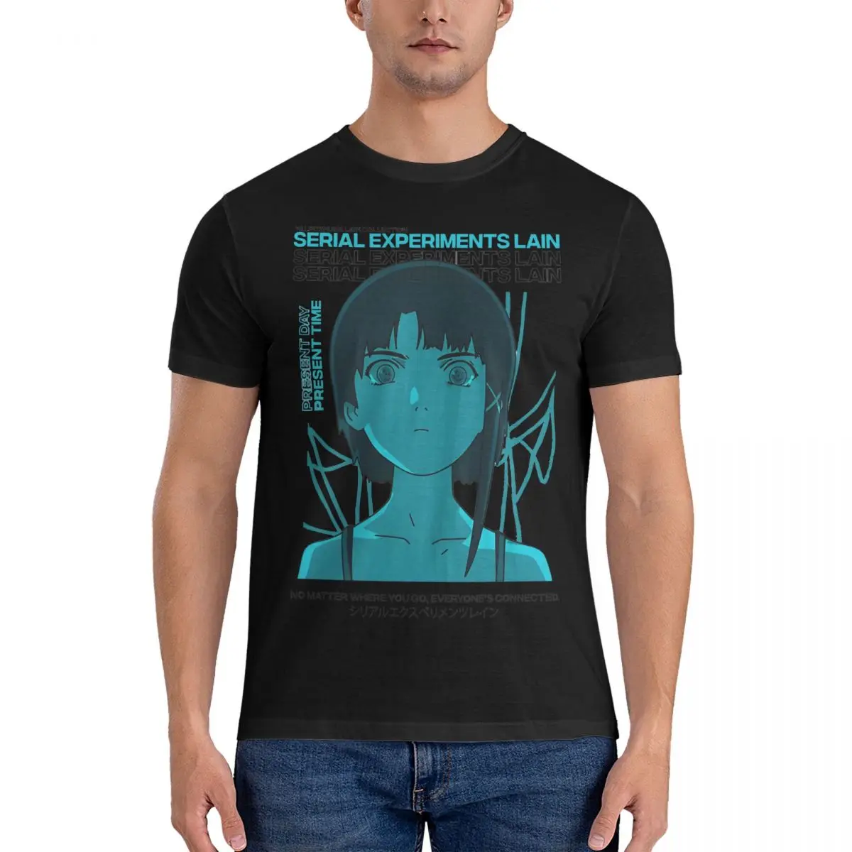 Aesthetic T-Shirt Men Serial Experiments Lain Leisure Cotton Tees Round Neck Short Sleeve T Shirt Gift Idea Tops