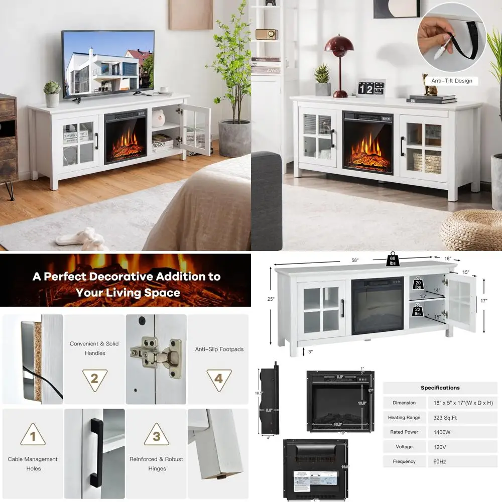 Electric Fireplace TV Stand with Remote Control for TVs Up to 65 Inch, Adjustable Brightness Levels, Modern Fireplace Console