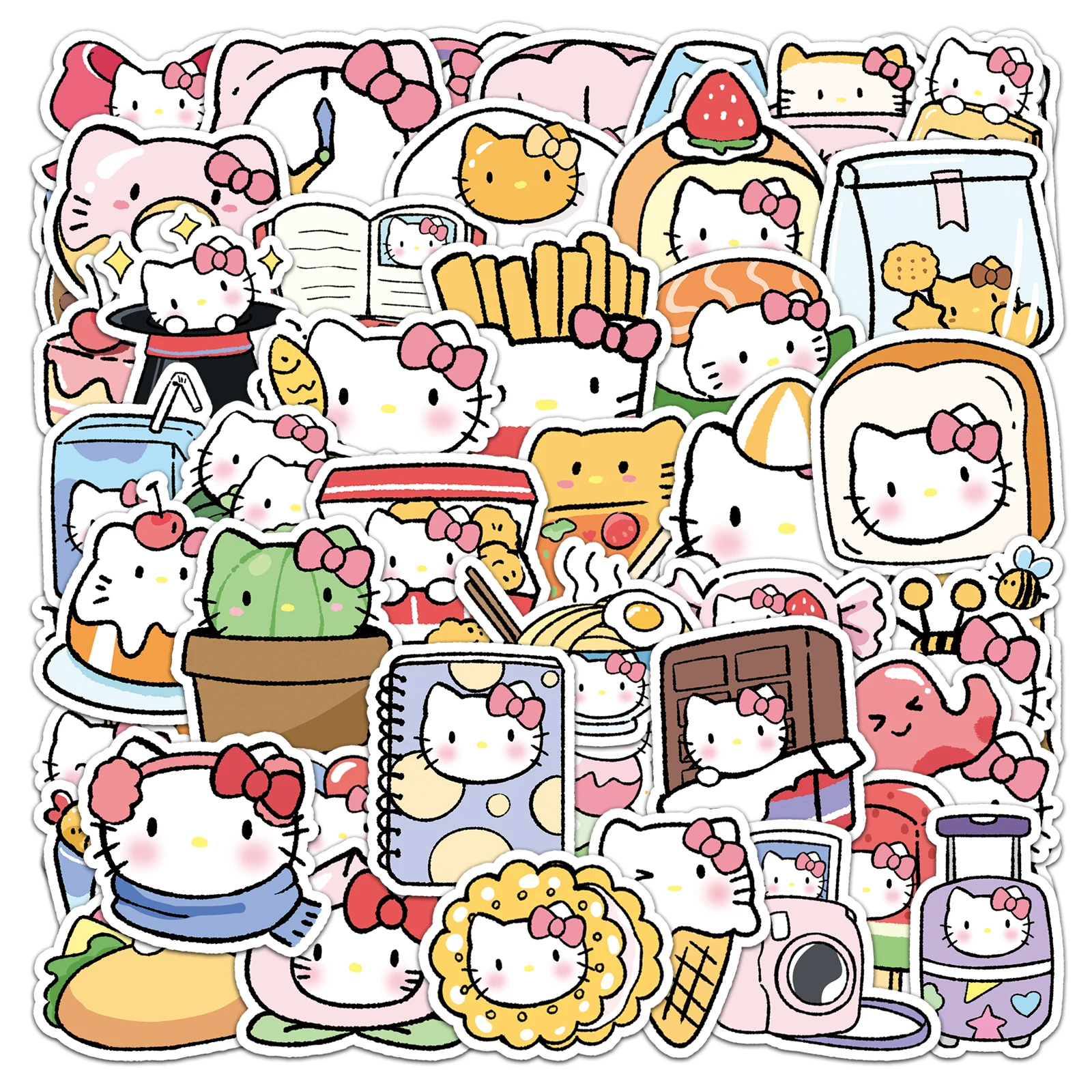 

50Pcs Cute Sanrio Hello Kitty Series Cartoon Cute Waterproof Sticker Skateboarding Retro home decal Sticker