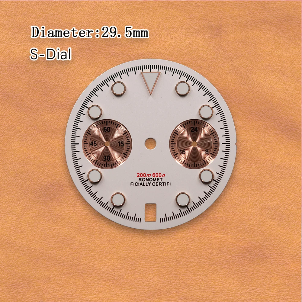 S Dial 29.5mm pink Panda VK63 dial 6 o'clock calendar No Hands Fit VK63 Movement Green Luminous Watch Modification Accessories ﻿