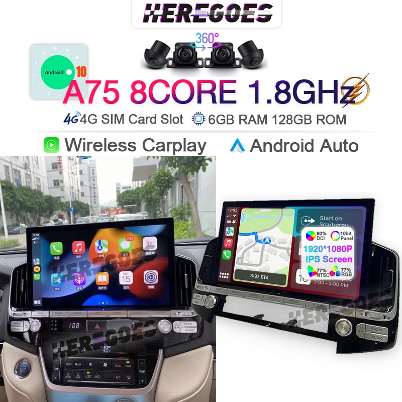 

Carplay 13.3" Android 10 Car Radio For TOYOTA LAND CRUISER 200 LC200 2016-2020 GPS Stereo DVD Multimedia Player 1920*1080 Screen