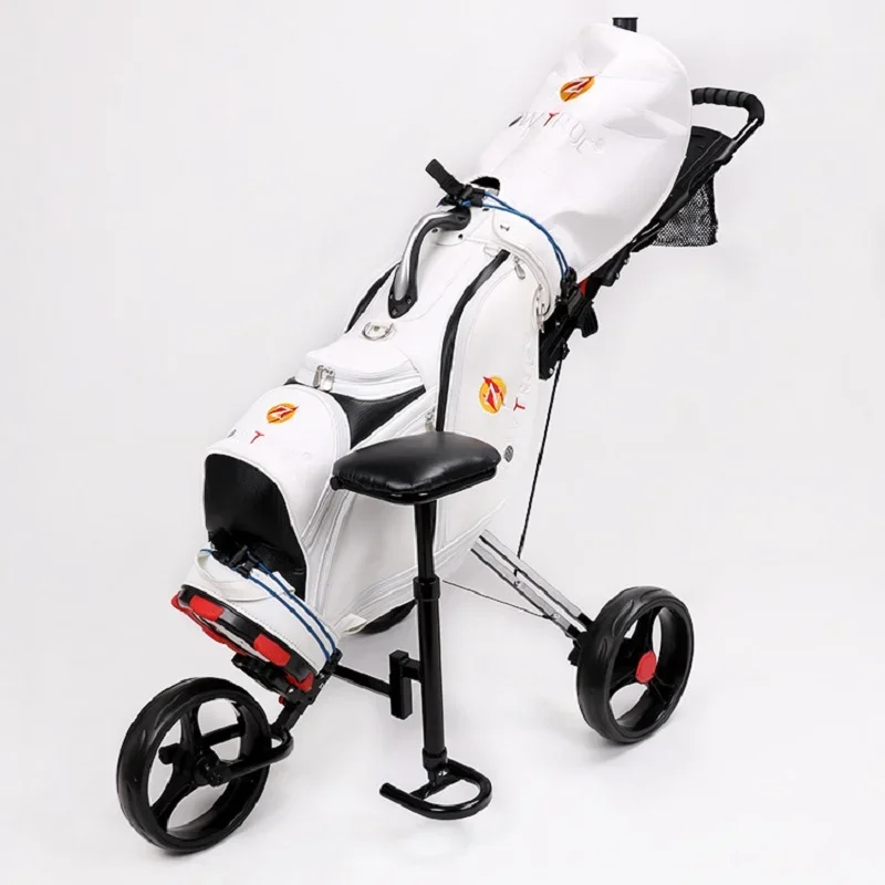 HOW TRUE Foldable Golf Push Cart 3 Wheel Golf Cart with Detachable Seat Easy Push and Pull Golf Bag Cart