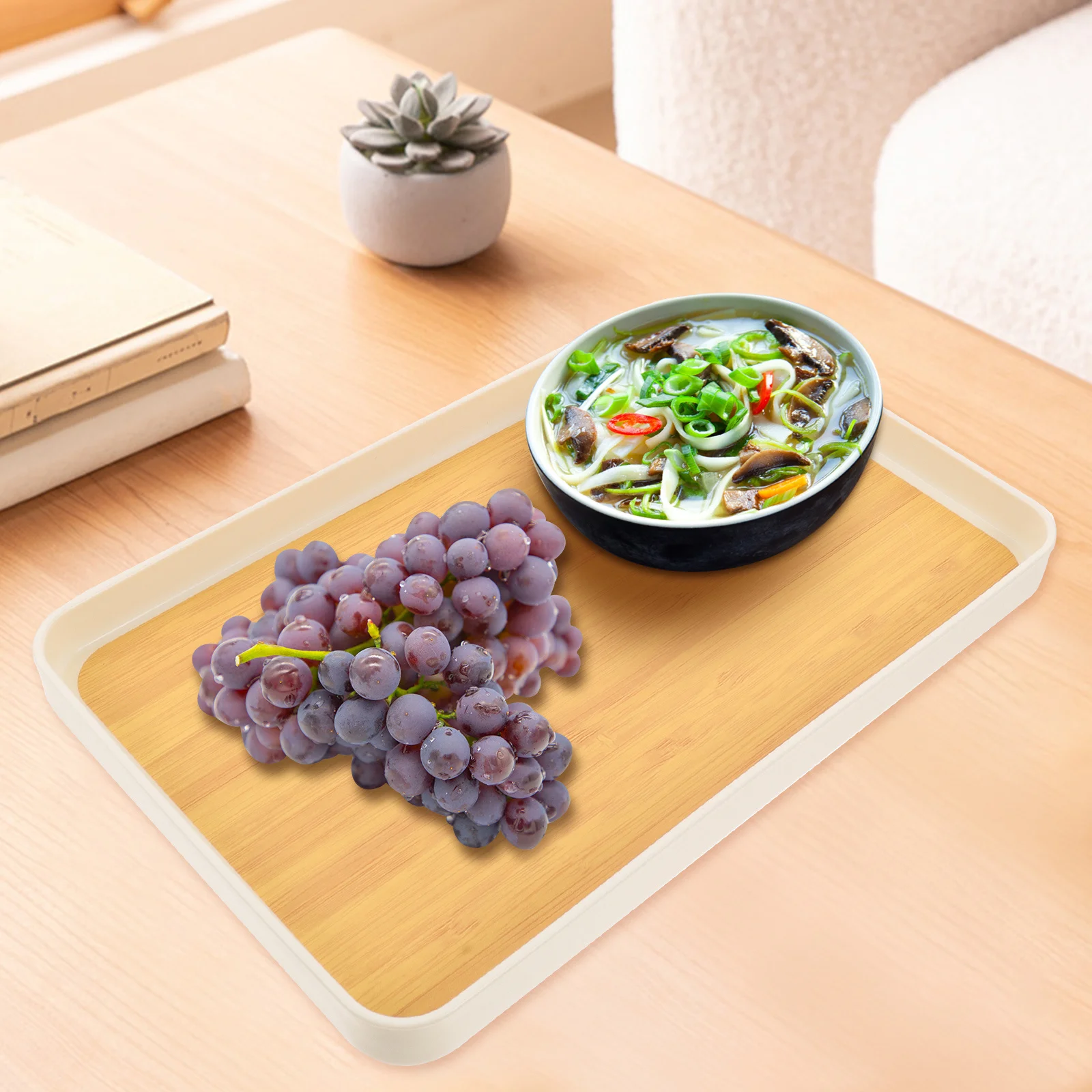 

Tea Tray Serving Fruit Condiment Plate Trays Serveware Food Pp for Platter with Handle Breakfast