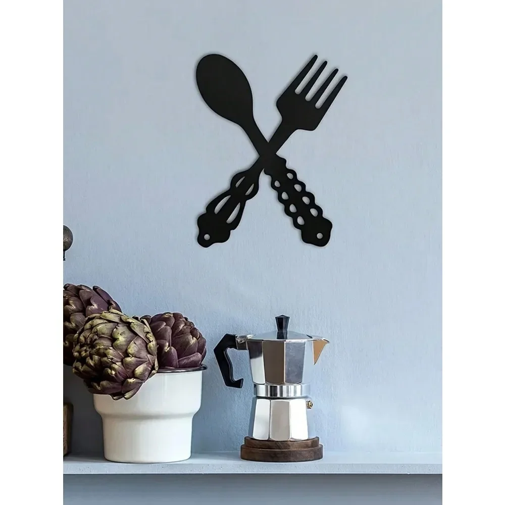CIFBUY 2Pcs Fork Spoon Iron Wall Art Metal Sculpture Rust Proof Outdoor Home Kitchen Dining Hanging Decor Gift Plaque Sign