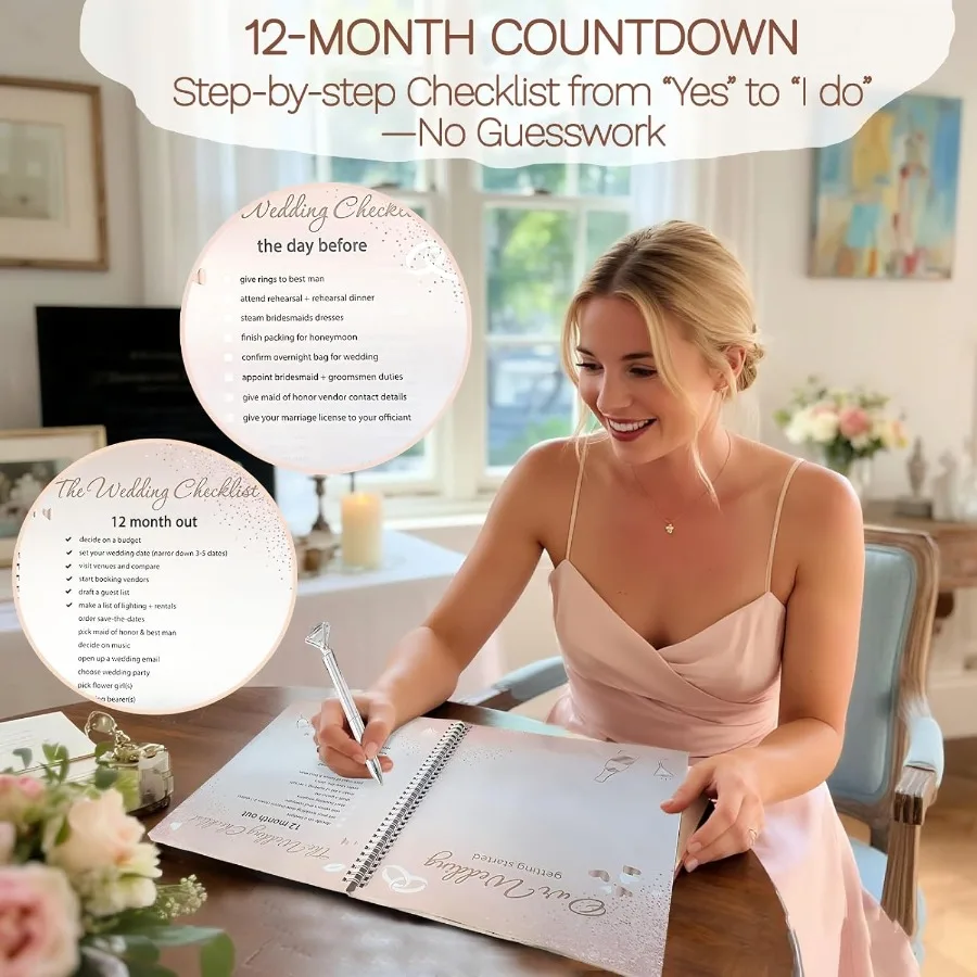 Wedding Planner Book Organizer: 12Month Checklist with Budget Tracker and Seating Chart For Bride's Engagement Preparation