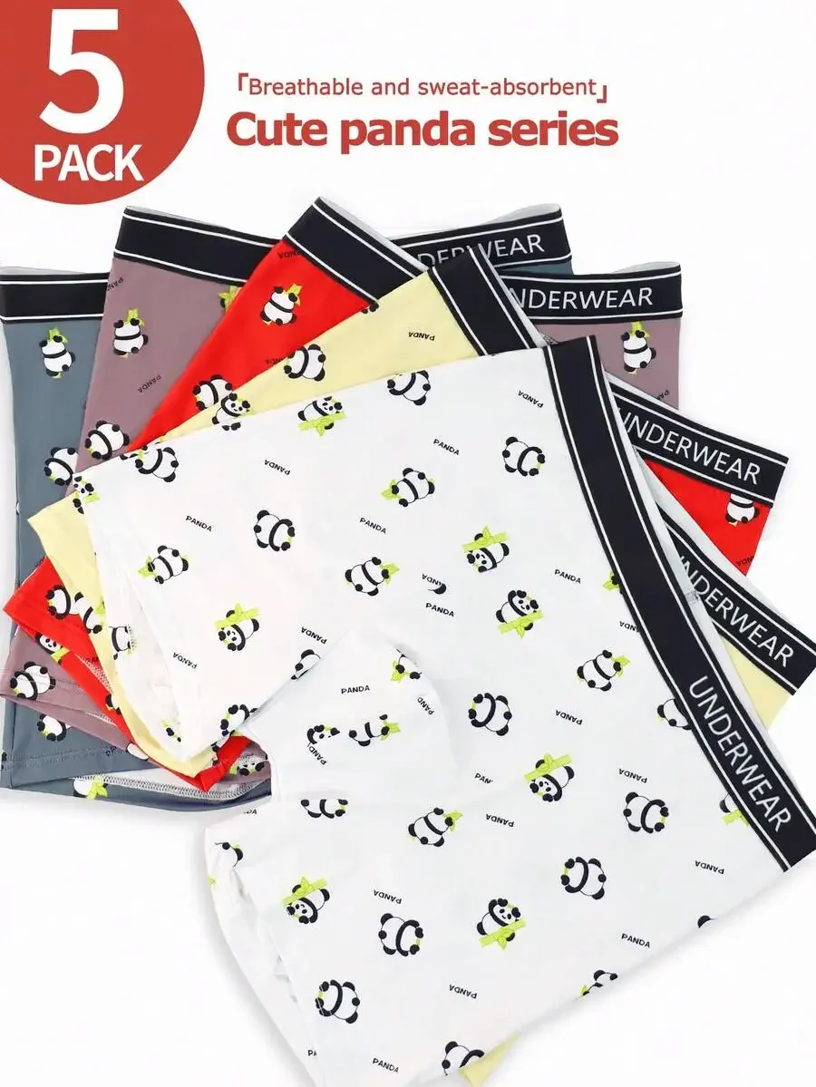 

5 Pack Mens Panda Cartoon Printed Breathable Boxer Shorts