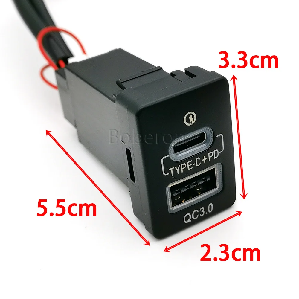 Blue LED QC3.0 USB Car Dual Charger Type C PD Phone Charge Interface Socket Cable Accessories Fit for Toyota 12V/24V view 2