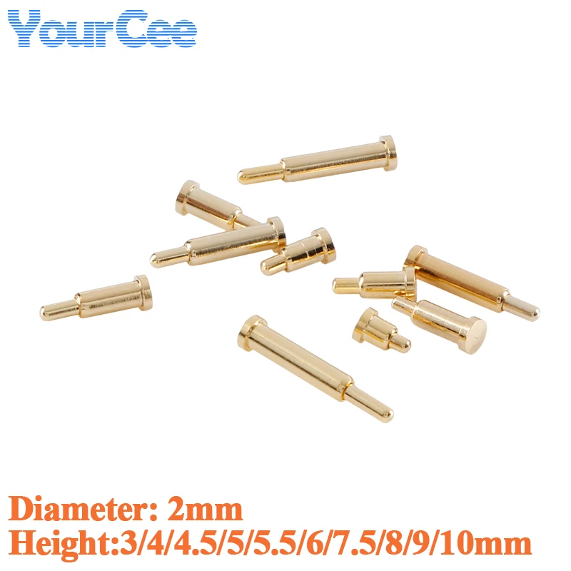 10PCS Pogo Pin Connector Pogopin Battery Spring Loaded Contact SMD Needle PCB 3 4 5 6 7 8 9 10 12MM Test Prob Diameter 2mm